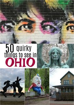 the cover of 50 quirky things to see in ohio, with images of people and buildings