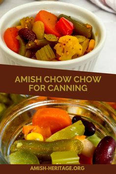 A white ramekin filled with chow chow, and a canning jar with chow chow Pa Dutch Chow Chow Recipe, Amish Chow Chow Recipe, Chow Chow Canning Recipe, Chow Chow Relish, Chow Chow Recipe, Chow Recipe, Heritage Recipes, Canning Food Preservation