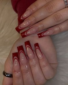 Red Acrylic Nails, Girly Acrylic Nails, Nails Diy, Diy Spring, Square Acrylic Nails, Xmas Nails