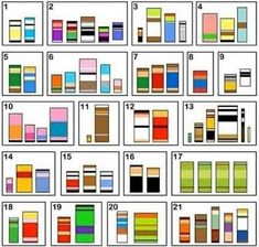 an image of different colors and shapes in the form of squares with numbers on them