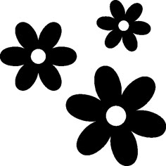 three black and white flowers on a white background