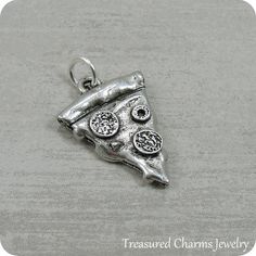 Pizza Charm - Silver Pepperoni Pizza Charm for Necklace or Bracelet Metal Jewelry With Jump Ring For Crafting, Novelty Personalized Silver Charms, Nickel Free Round Metal Charms, Metal Jump Ring Jewelry For Diy, Novelty Metal Jewelry For Jewelry Making, Nickel-free Round Metal Charms, Silver Charms For Jewelry Making, Silver Novelty Jewelry With Lobster Clasp, Nickel-free Silver Novelty Charms