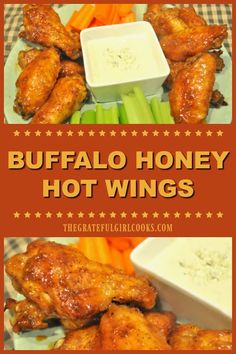 buffalo honey hot wings with celery and carrots