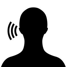 the silhouette of a man with an earpiece in his head and sound waves coming out of his ears