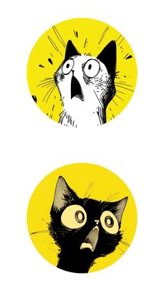 two stickers with cats on them and one has an angry look at the camera