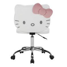 an office chair with a hello kitty head on it's back and wheels in front of a white background