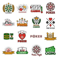 various casino logos and emblems on a white background