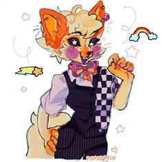 a drawing of a cat wearing an apron and bow tie