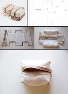 several pictures of different types of cloths and materials that are being used to make handbags