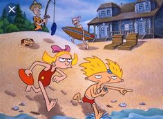 an image of cartoon characters playing on the beach