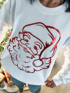 This Santa Crewneck Sweatshirt is perfect for any holiday event or party!  Adult, youth and toddler sizing available. Sweatshirts are 50% Cotton and 50% Polyester. Santa Face Shirts Vinyl, Cricut Sweaters, Dtf Shirts, Sweatshirt Ideas, Beaded Projects, Diy Shirts, Santa Sweatshirt, Santa Helper, Santa Face