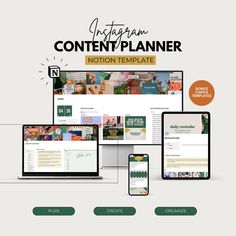 the content plan is displayed on multiple devices and laptops, including one with an image of