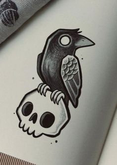 Y Rabe Tattoo, Cute Halloween Tattoos, Crow Tattoo Design, Emo Tattoos, Minimalist Tattoo Ideas, Pirate Tattoo, Tattoo Filler, Crow Tattoo, Crow Skull