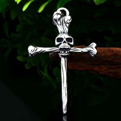 Gothic Biker Punk Skull Cross Pendant Necklace Stainless Steel Chain Mens Womens | eBay