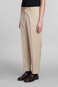 Timisoara Pants in beige wool, waist belt loops, pence, button and zip closure, four pockets, 100% wool, Made in Italy, Model is 183 cm and wears 48 Beige Leather Pants Outfit, Beige Leather Pants, Leather Pants Outfit, Timeless Wardrobe Staples, Luxury Shop, Pants Outfit, Waist Belt, Luxury Boutique, Wardrobe Staples