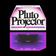 an advertisement for pluto projector on the side of a black background with purple and pink lights