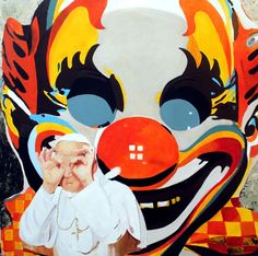 a painting of a clown with an orange nose