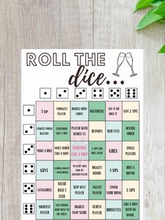 the roll the dice game is shown on a table