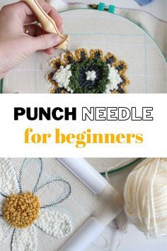 a person is working on some crochet with the words punch needle for beginners