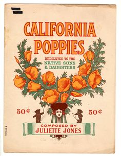 an old book cover with orange flowers and the title california poppies dedicated to the native sons & daughters