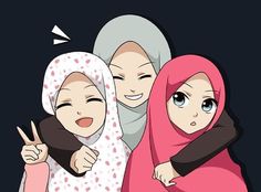 three women in hijabs giving the peace sign