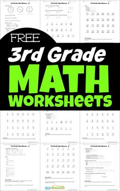 the 3rd grade math worksheet is shown in green and black with text that reads,