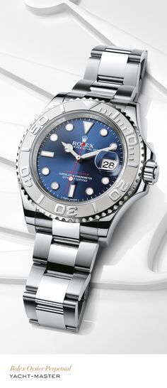 Rolex Yacht-Master 40 mm in 904L steel and platinum with a rotatable graduated bezel, blue dial and Oyster bracelet. #Yachting #RolexOfficial Rolex Yatchmaster, Der Gentleman, Yacht Master, Swiss Luxury Watches, Rolex Yacht Master, Amazing Watches, Dream Watches, Stylish Watches, Fine Watches