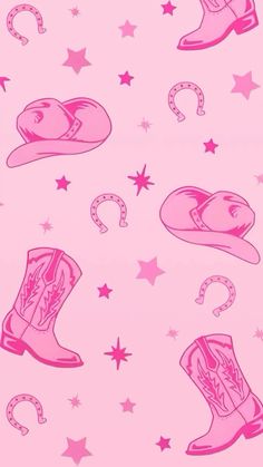 pink cowboy boots and stars on a pink background