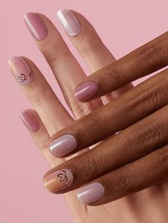 Pink ombre short nails with heart design Pink Ombre Short Nails, Short Nails With Heart, Ombre Short Nails, Natural Color Nails, Accent Nail Designs, Plum Nails, Nails Heart, Sheer Nails, Dark Red Nails