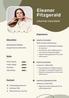 a professional resume template for graphic designers with an abstract background and green accents on the front