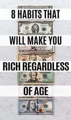 money stacked on top of each other with the words 8 habitts that will make you rich