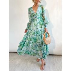 Season:Summer,Spring; Fabric:Polyester; Sleeve Length:Long Sleeve; Look After Me:Machine wash; Gender:Women's; Style:Streetwear,Maxi,A Line; Elasticity:Micro-elastic; Occasion:Vacation,Street,Holiday; Fit Type:Regular Fit; Dresses Type:Casual Dress,Summer Dress,Swing Dress,A Line Dress; Pattern:Floral; Design:Print; Neckline:V Neck; Front page:FF; Listing Date:01/17/2024; Bust:; Length:; Shoulder Width:; Sleeve:; Fit US Size:; Fit UK Size:; Fit EU Size:; Dress Length Type:Long Dress Maxi Dress; Floral Balloons, Boho Floral Maxi Dress, Outfit Wedding, Elegant Midi Dresses, Maxi Robes, Maxi Dress Green, Glam Dresses, Long Sleeve Maxi, Guest Outfit