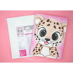 a pink background with an image of a cheetah on the front and back of it