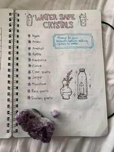 Crystal Journal Ideas, Spiritual Journal Aesthetic, Witchy Journal Ideas, Water Safe Crystals, Crystal Journal, Witchcraft Books, Witch Spirituality