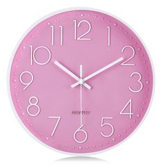 PRICES MAY VARY. Gift for Kids: White frame, white hands and 3D white arabic numbers on pink dial, this funky and lovely style design will be loved by children. It is really an ideal gift for any occasion, whether it is a general birthday present or a Christmas present. High Quality: Excellent HD glass front cover, sturdy ABS back cover, plastic frame, quality movement, metal hands make the clock work longer. After installing it on the wall, it will run fluently. Silent Movement: The quiet sweep 3d Numbers, Room Bedrooms, Clock Work, Kitchen Wall Clock, Kitchen Pink, Bedroom Girl, 3d Wall Clock, Arabic Numbers, Youth Room