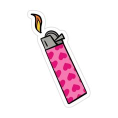 a pink lighter sticker with hearts on the bottom and an orange flame sticking out of it