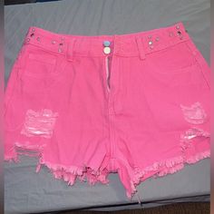 Womens Shein Hot Pink Shorts With Rhinestones, Size Large, Never Worn Like New Pink Shorts Outfits Black Woman, Pink Shorts Outfits, Hot Pink Shorts, Suede Fringe Jacket, Snow Pants, Pink Shorts, Pink Outfit, Fit N Flare Dress, Fit & Flare