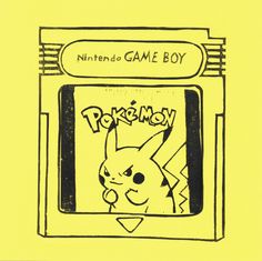 a drawing of a pokemon game boy on a yellow background