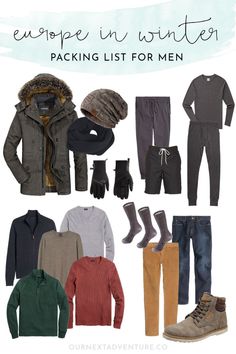 Traveling to Europe this winter? Download our free printable winter packing list and get your cold weather gear ready for everyone in the family. #wintertravel #europe #familytravel // family travel | carry on in winter | packing list for europe in winter | what to pack for europe in winter | printable winter packing list | how to pack light for winter travel | best cities in europe | europe in december | europe in january | europe in february | cold weather destinations | europe family travel Packing For Winter In Italy, Men’s Winter Travel Outfits, Winter Travel Wardrobe Cold Weather, Pack For Europe In Winter, Europe Travel Outfits Winter, Europe Winter Packing, What To Pack For Europe, Pack For Europe, Packing List For Europe