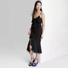 Women's Ruffle Midi Dress - Wild Fable Black L Target Dress, Target Dresses, Ruffle Midi Dress, Midi Slip Dress, Women Midi, Lace Midi Dress, Lace Ruffle, Black Ruffle, Wild Fable