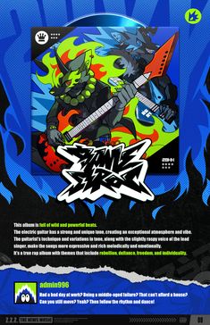 the back cover of an album with graffiti on it and a cartoon character holding a guitar