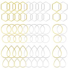 the different shapes and sizes of circles are shown in gold, silver and white colors