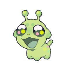 an animated green creature with yellow eyes