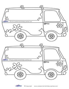 an image of a van with flowers on the front and side, in black and white