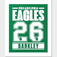 philadelphia eagles 26 barkley poster in green and white with the number 26 on it