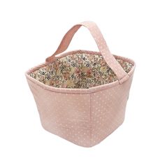 Pink Fabric Basket / Storage Caddy Storage Bin MON AMI Unique Easter Baskets, Swiss Dot Fabric, Pink Basket, Unique Easter, Flower Girl Baskets, Storage Caddy, Heirloom Doll, Fabric Basket, Small Toys