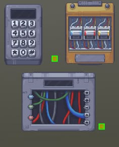 some type of electronic device with wires and other electrical equipment in it, including an old style