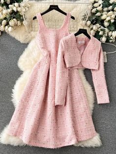 Tweed Midi Dress, Korean Fashion Women Dresses, Stylish Outfits Casual, Chic Dress Classy, Tailored Clothes, Stylish Wedding Dresses, Set Outfits, Elegant Attire, Jacket Cardigan