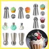 an assortment of cupcake decorating tools displayed