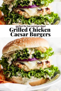 grilled chicken caesar burgers with lettuce and tomatoes